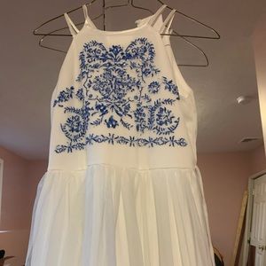 White and blue formal flowy dress